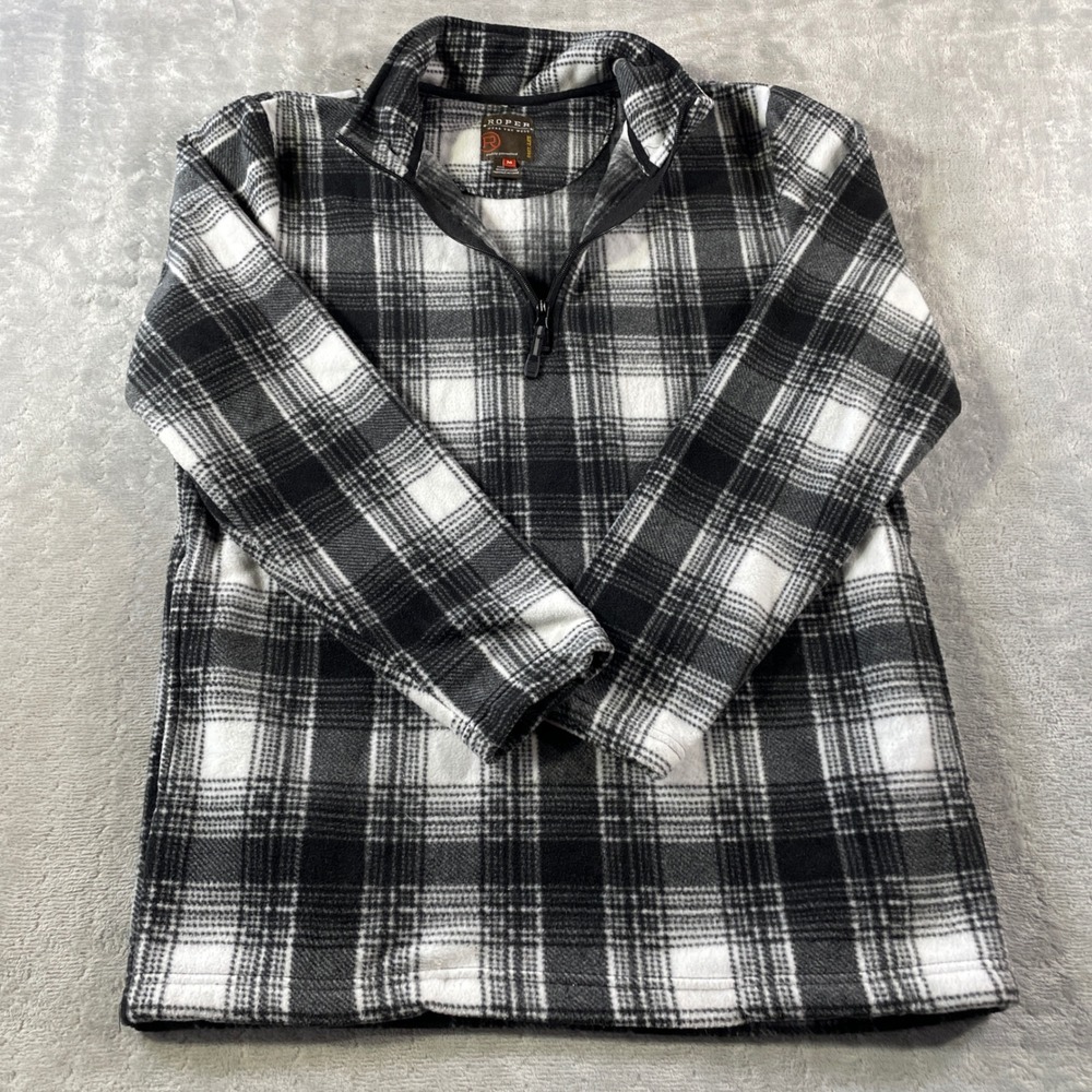 Roper Pullover‎ Fleece Mens Medium Plaid Western Cowboy 1/4 Zip Pockets Zip Up